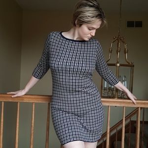 Boden Patterned Dress. UK 14R. US 10R. Navy / Tan